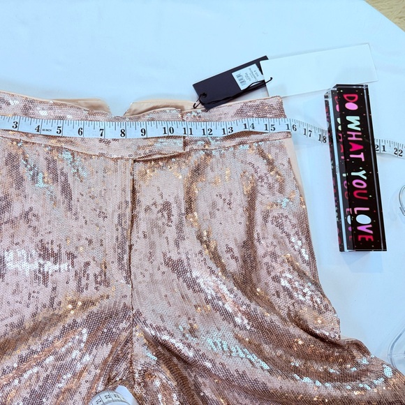 NWT Rachel Zoe Champagne Rose Gold Sequin Side Stripe Trousers 8 - Picture 7 of 12